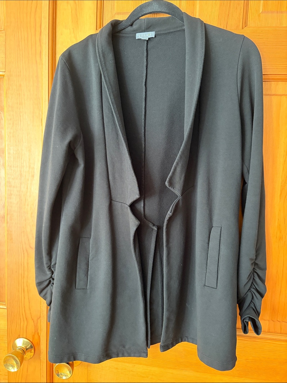 Lilla P Black Open-Front Shawl Collar Jacket